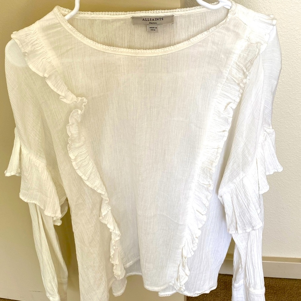 AllSaints Isa Top Long Sleeve white small